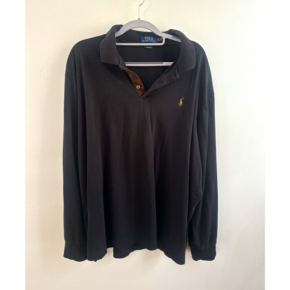 100% Cotton Ralph Lauren Classic Fit Long Sleeve Black Cotton Polo Shirt MXXL